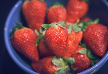 Strawberries in a blue bowl