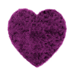 Purple carpet in the shape of a heart made of wool isolated background 3d