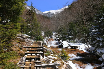 早春　雪の八ヶ岳連峰 赤岳鉱泉への道　北沢コース