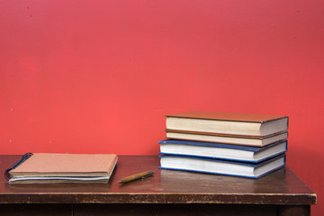 table with books and other elements