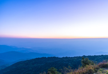 Landscape of Sunset in Evergreen forest location at Doi Inthanon National Park Chiang Mai Thailand. 2-2015