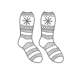 Black engraved socks drawing. Winter warm Christmas garment for the foot ink hand drawn style vector illustration