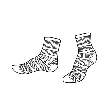 Black Engraved Low Textile Socks Drawing. Short Cotton Garment For The Foot Ink Hand Drawn Style Vector Illustration