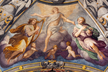 REGGIO EMILIA, ITALY - APRIL 12, 2018: The fresco glory of holy Prospero in church Basilica di San...