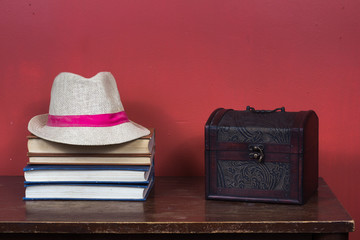 table with books and other elements