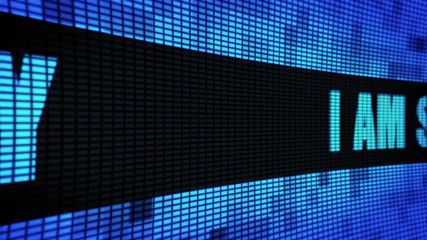 I am sorry Side Text scrolling on Light Blue Digital LED Display Board Pixel Light Screen Looped Animation 4K background. Sign Board , Blinking Light, Pixel Monitor, LED Wall Pannel