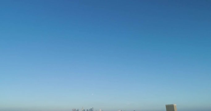 Los Angeles, California: Aerial view of Downtown LA by Airflow Creations. Tilt down long shot great for intros and opening scenes. The skyline of LA is amazing. Travel and hospitality. 