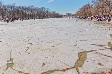 Washington National Mall frozen reflecting pool winter walk