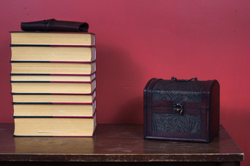 table with books and other elements