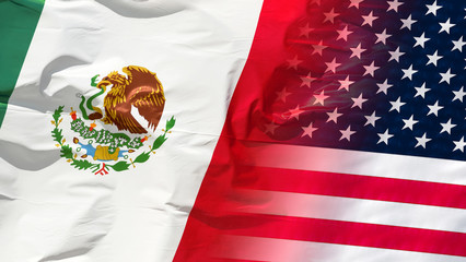 united states of america usa flag blended into flag of mexico republic background national symbol...