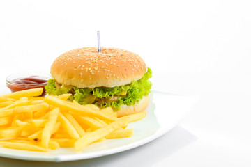hamburger with  potatoes isolated