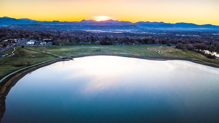 Drone Spring Sunset Over Denver, Colorado