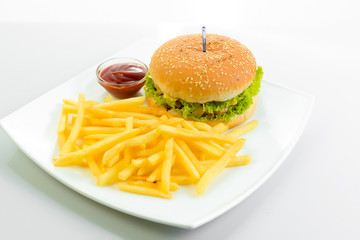 hamburger with  potatoes isolated