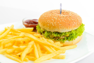 hamburger with  potatoes isolated