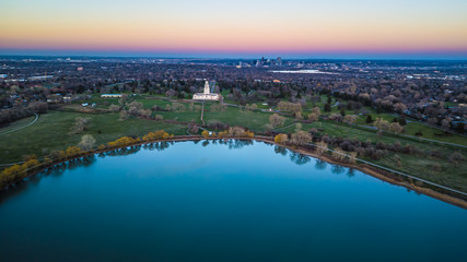 Fototapeta na wymiar Drone Spring Sunset Over Denver, Colorado