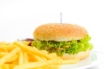 hamburger with  potatoes isolated