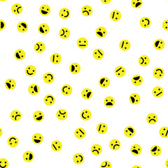 Emoji seamless pattern background. Simple yellow emoticons. Vector illustration