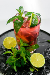 lemon juice with mint and ice isolated on white