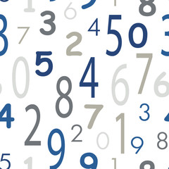 Mathematical seamless pattern with blue and gray numbers. Vector.