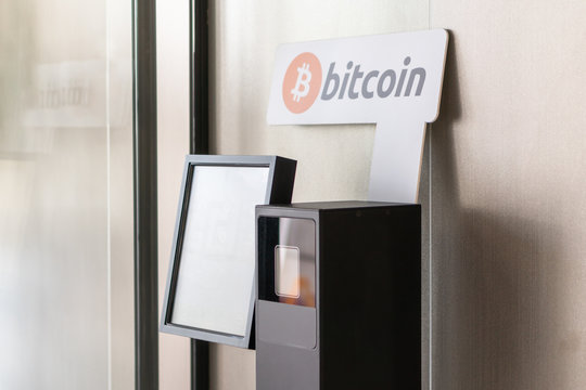 Close up photo of Bitcoin ATM, used for buying and selling cryptocurrencies