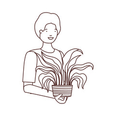 man with houseplant avatar character