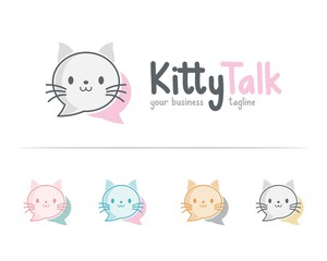 Cat talks logo concept on white background