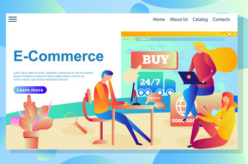 Web page design template for Online Shopping, E-commerce, Retail . Vector illustration flat concepts decorated people character concepts for website and mobile website.