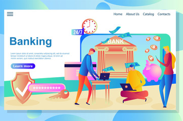 Web page design template for Internet Banking and financial institutions. Vector illustration flat concepts decorated people character concepts for website and mobile website.