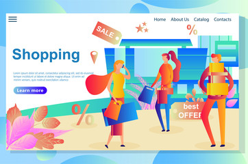 Web page design template for Online Shopping, E-commerce, Retail . Vector illustration flat concepts decorated people character concepts for website and mobile website.