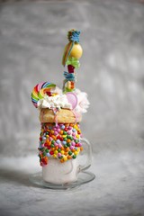 Extreme milkshake or freak shake . Copyspace 