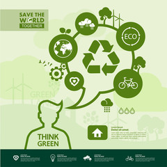 Save the world together green ecology vector illustration.