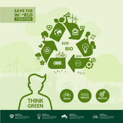 Save the world together green ecology vector illustration.