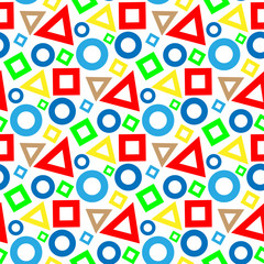 Multicolored geometric shapes on a white background. Seamless pattern. Vector drawing.