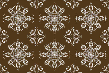Traditional seamless pattern hand drawn with traditional ornament decoration and mixed with victorian style. Geometry for each side. Brown and white background.