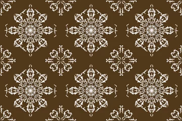 Fototapeten Traditional seamless pattern hand drawn with traditional ornament decoration and mixed with victorian style. Geometry for each side. Brown and white background. © KeepMakingArt