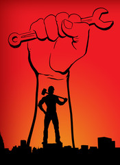 International Labour Day Vector Poster. Happy Labour Day 2020. 1st May Worker's Day. May 1st Labour Day with red flags, red hand and red background vector poster. Thank you for your hard work vector.
