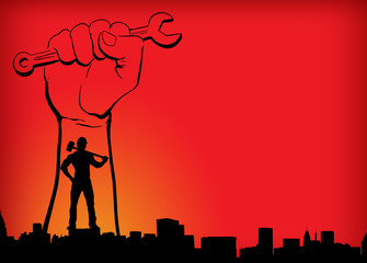 International Labour Day Vector Poster. Happy Labour Day 2020. 1st May Worker's Day. May 1st Labour Day with red flags, red hand and red background vector poster. Thank you for your hard work vector.
