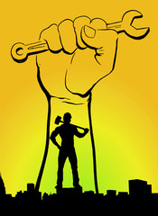 International Labour Day Vector Poster. Happy Labour Day 2020. 1st May Worker's Day. May 1st Labour Day with red flags, red hand and red background vector poster. Thank you for your hard work vector.