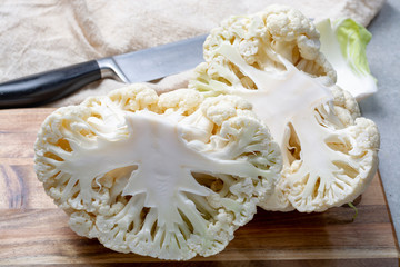 Healthy food concept, raw cauliflower white cabbage ready for cooking