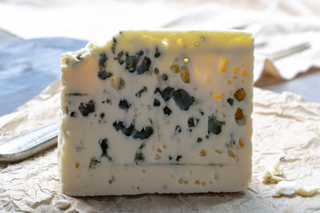 French blue cheese Roquefort, made from sheep milk in caves of Roquefort-sur-Soulzon