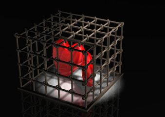 Fototapeta na wymiar Planet earth behind an iron prison cell. Valentine's day holiday. 3D rendering.
