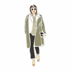 Woman with Street Style Fashion Sketch Illustration
