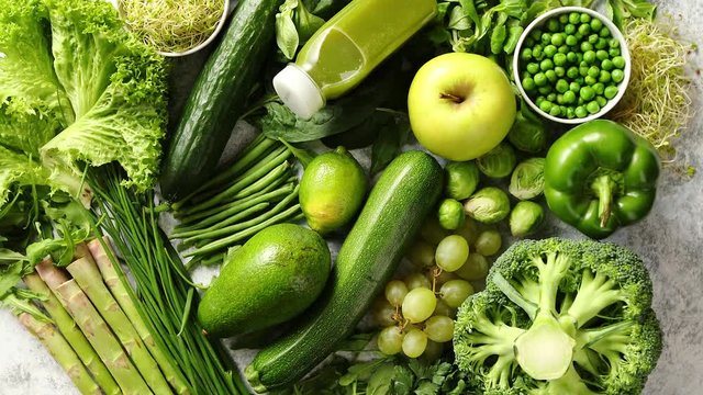 Assortment of fresh organic antioxidants. Green fruits and vegetables