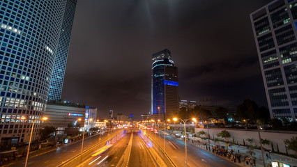 Fototapeta na wymiar Long Exposure Picture of City Traffic in Downtown Tel Aviv