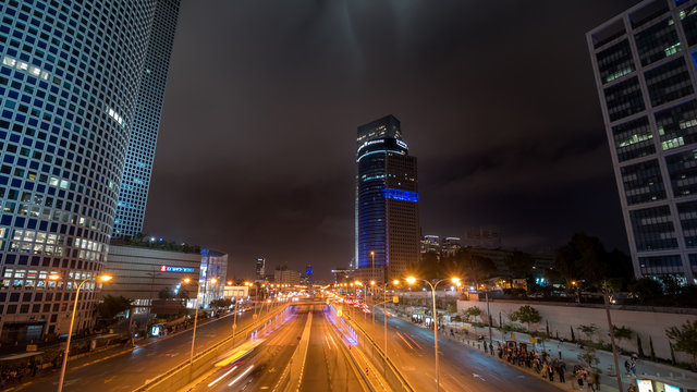 Long Exposure Picture of City Traffic in Downtown Tel Aviv