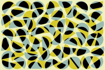 Khaki yellow and black blue random semicircles on white background Abstract geometric shapes pattern in retro style for fabric textile decor