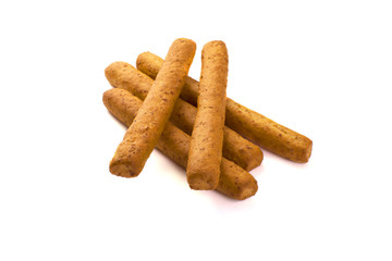 Crispy  breadsticks isolated on white background.
