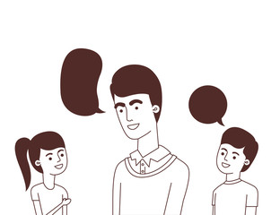 father with children and speech bubble character