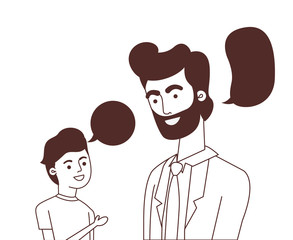 father with son and speech bubble character