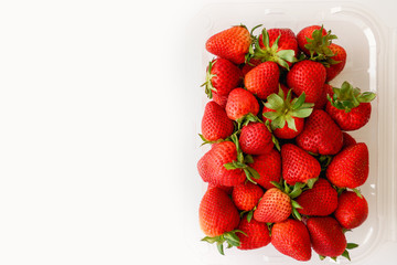 Strawberries in a Box, Close Up, Top View, White Background